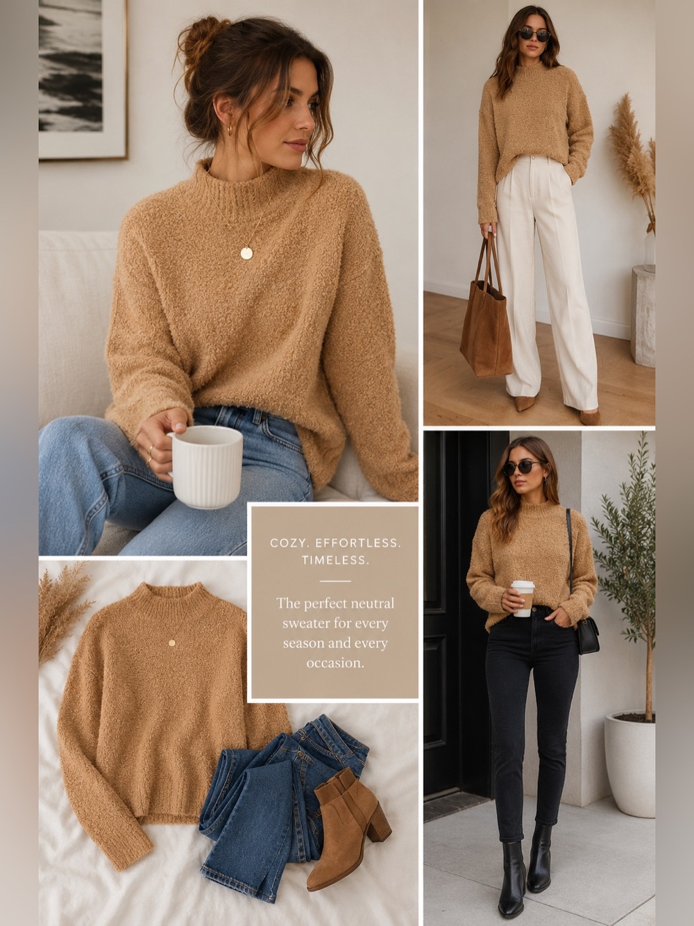 Sanctuary Teddy Bouclé Mock Neck Sweater Tan Beige Cozy Pullover Medium